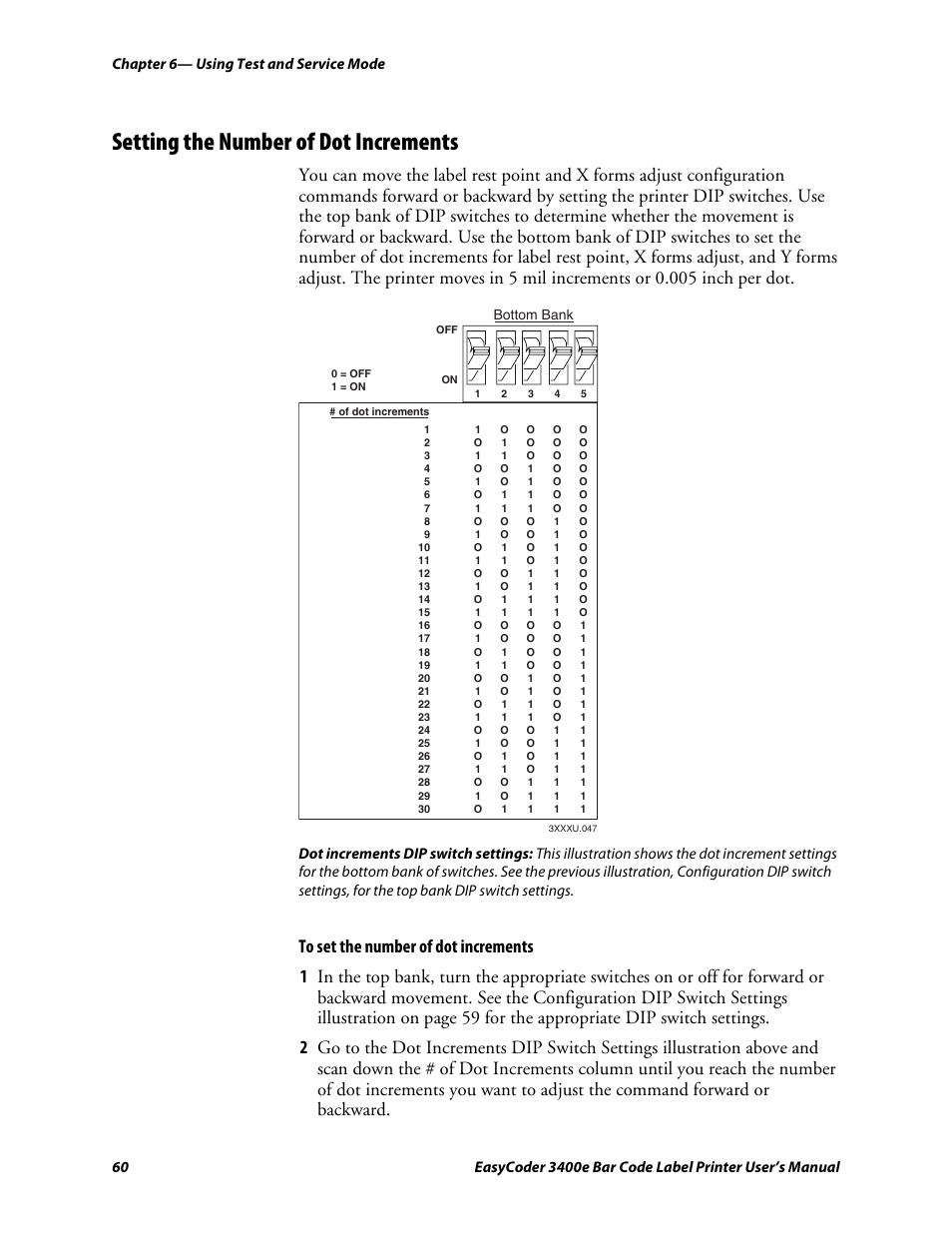 Setting the number of dot increments, C d 39, Chapter 6— using test and service mode | Genicom EasyCoder 3400e User Manual | Page 72 / 126