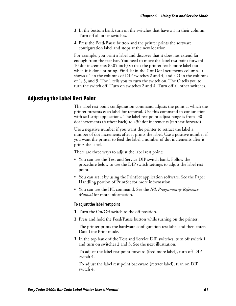 Adjusting the label rest point, C d 39 | Genicom EasyCoder 3400e User Manual | Page 73 / 126