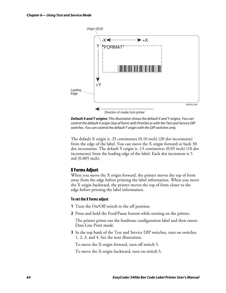 X forms adjust, C d 39, Format | Genicom EasyCoder 3400e User Manual | Page 76 / 126