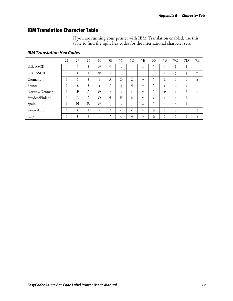 Ibm translation character table, C d 39 | Genicom EasyCoder 3400e User Manual | Page 91 / 126