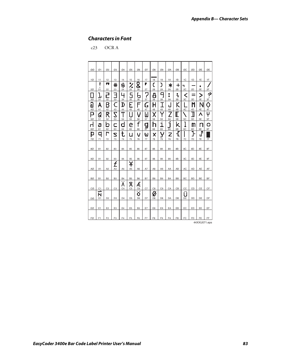 C d 39, Characters in font, C23 ocr a | Genicom EasyCoder 3400e User Manual | Page 95 / 126