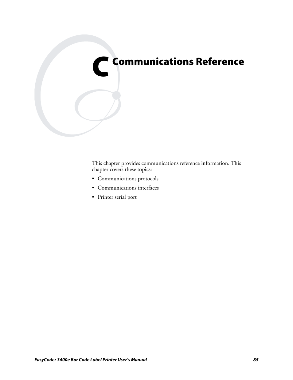 Appendix c - communications reference, Communications reference | Genicom EasyCoder 3400e User Manual | Page 97 / 126