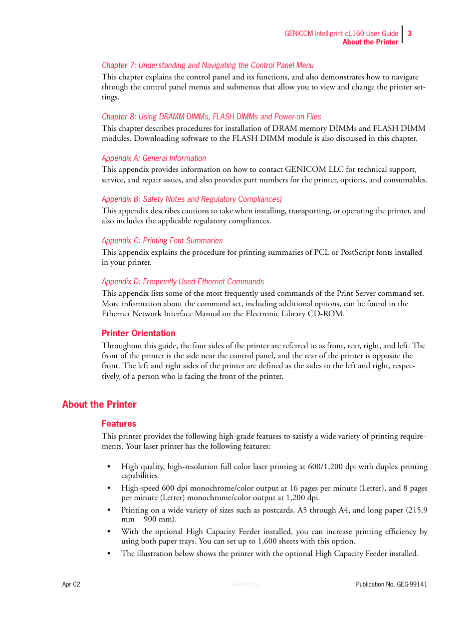 About the printer | Genicom cL160 User Manual | Page 11 / 216