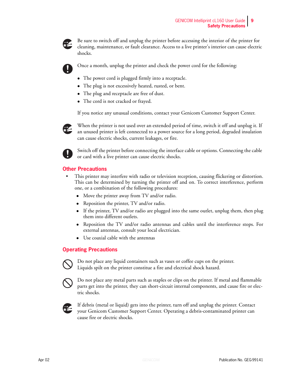 Genicom cL160 User Manual | Page 17 / 216