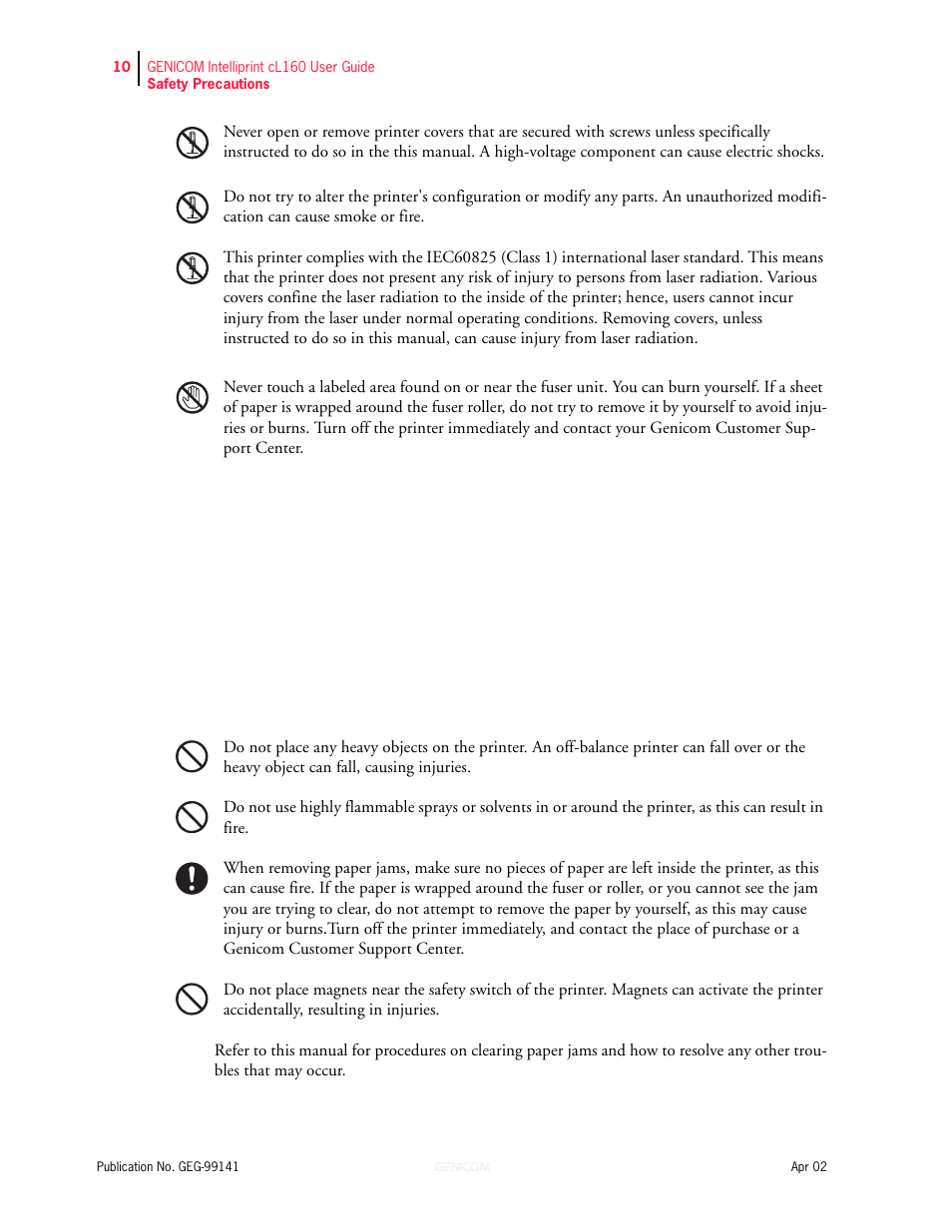 Genicom cL160 User Manual | Page 18 / 216