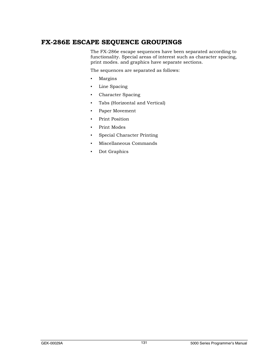 Fx-286e escape sequence groupings | Genicom GEK 00031B User Manual | Page 131 / 314