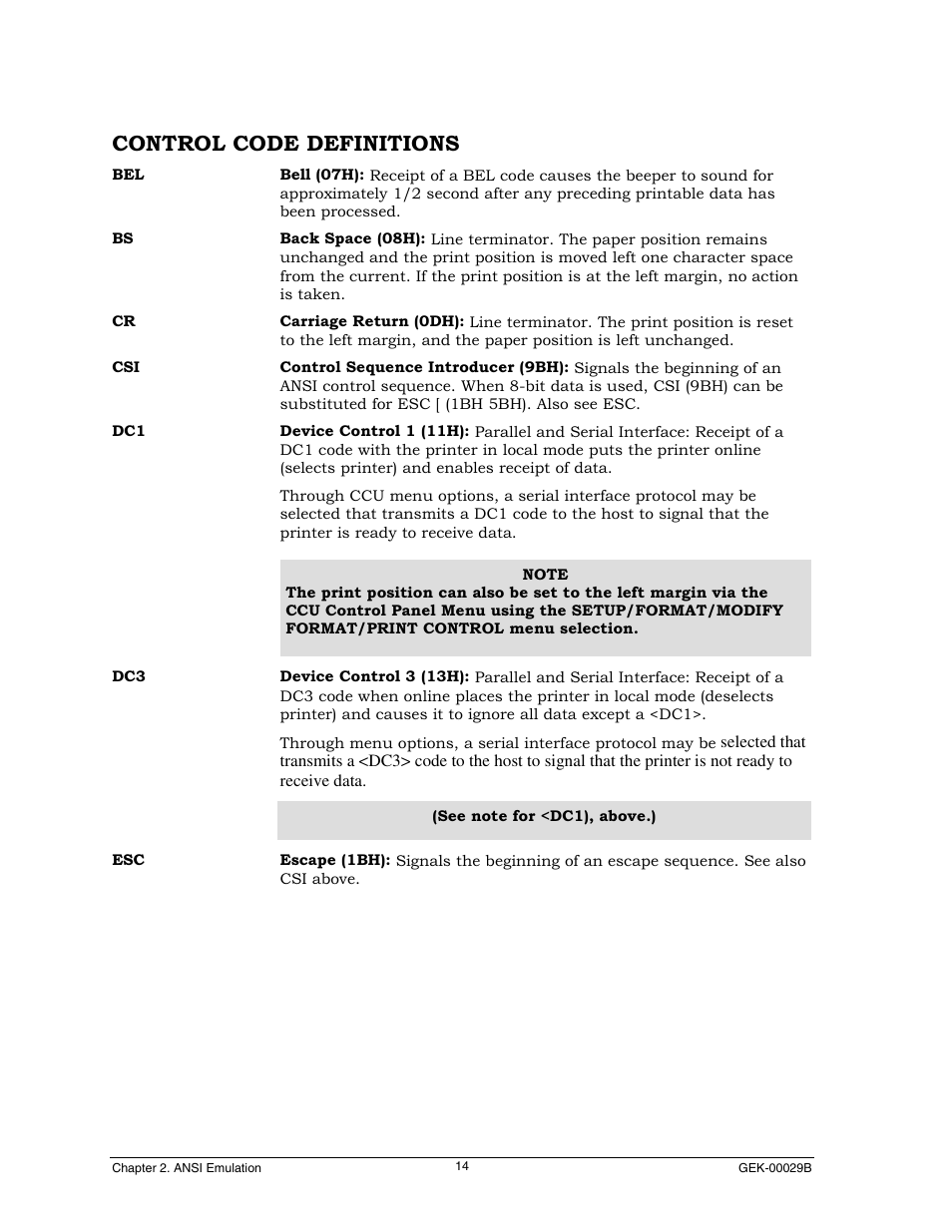 Control code definitions | Genicom GEK 00031B User Manual | Page 14 / 314