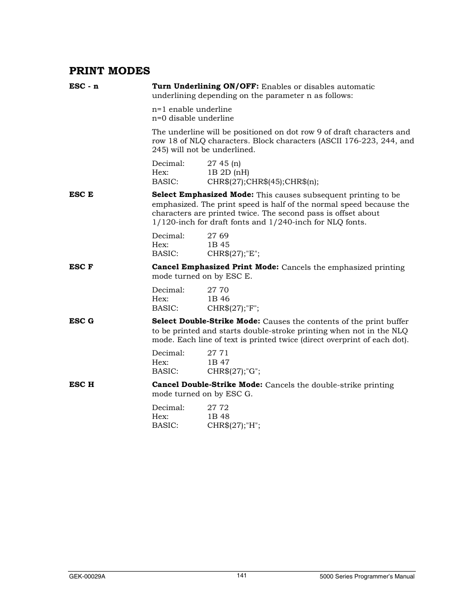 Print modes | Genicom GEK 00031B User Manual | Page 141 / 314