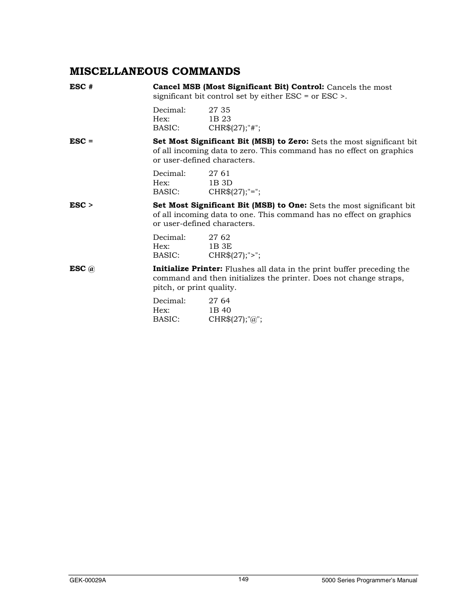 Miscellaneous commands | Genicom GEK 00031B User Manual | Page 149 / 314