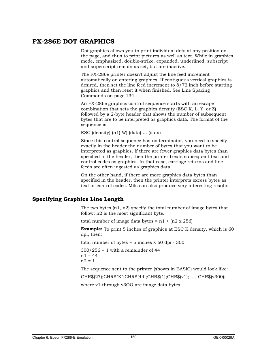 Fx-286e dot graphics, Specifying graphics line length | Genicom GEK 00031B User Manual | Page 150 / 314