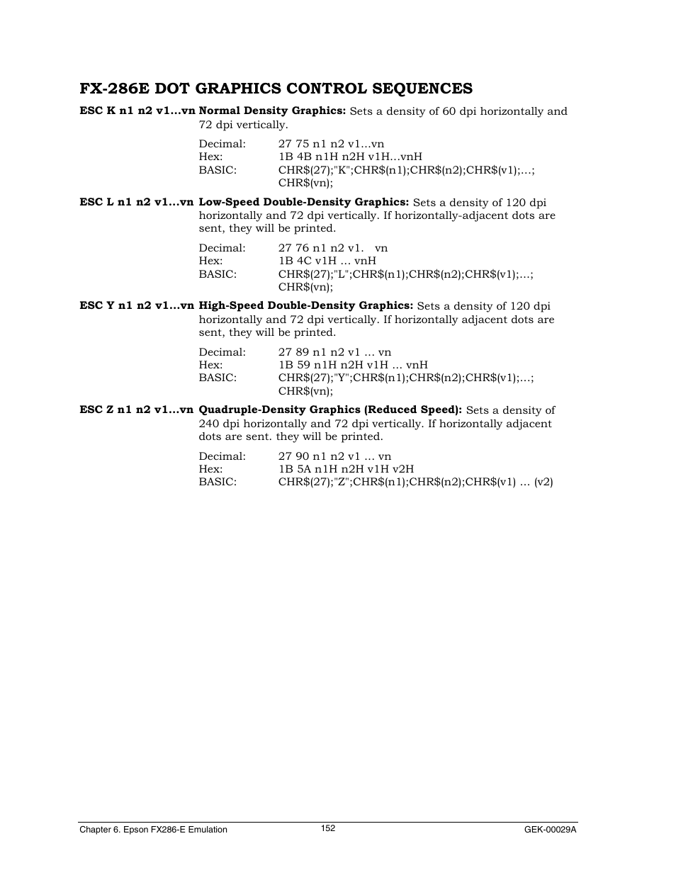 Fx-286e dot graphics control sequences | Genicom GEK 00031B User Manual | Page 152 / 314