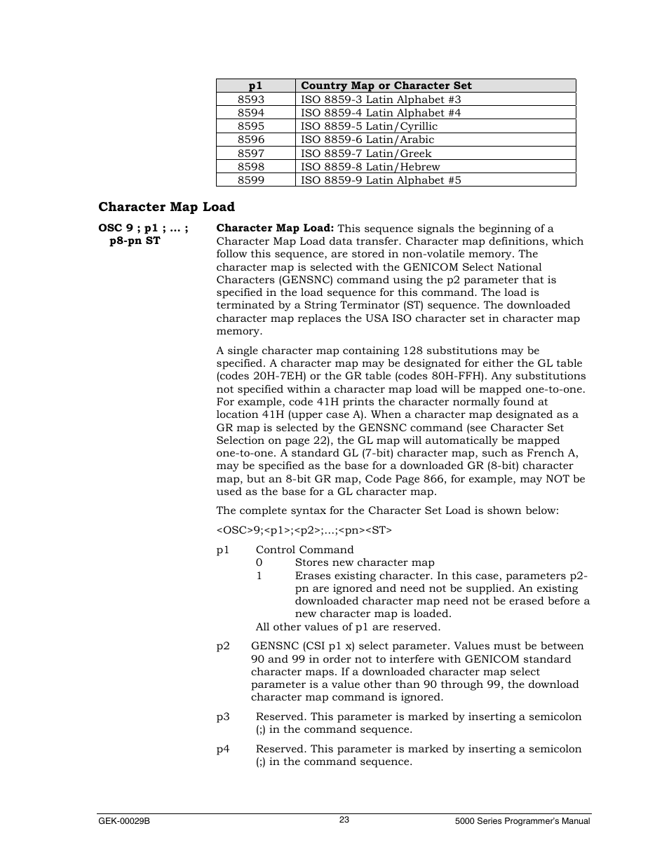 Character map load | Genicom GEK 00031B User Manual | Page 23 / 314