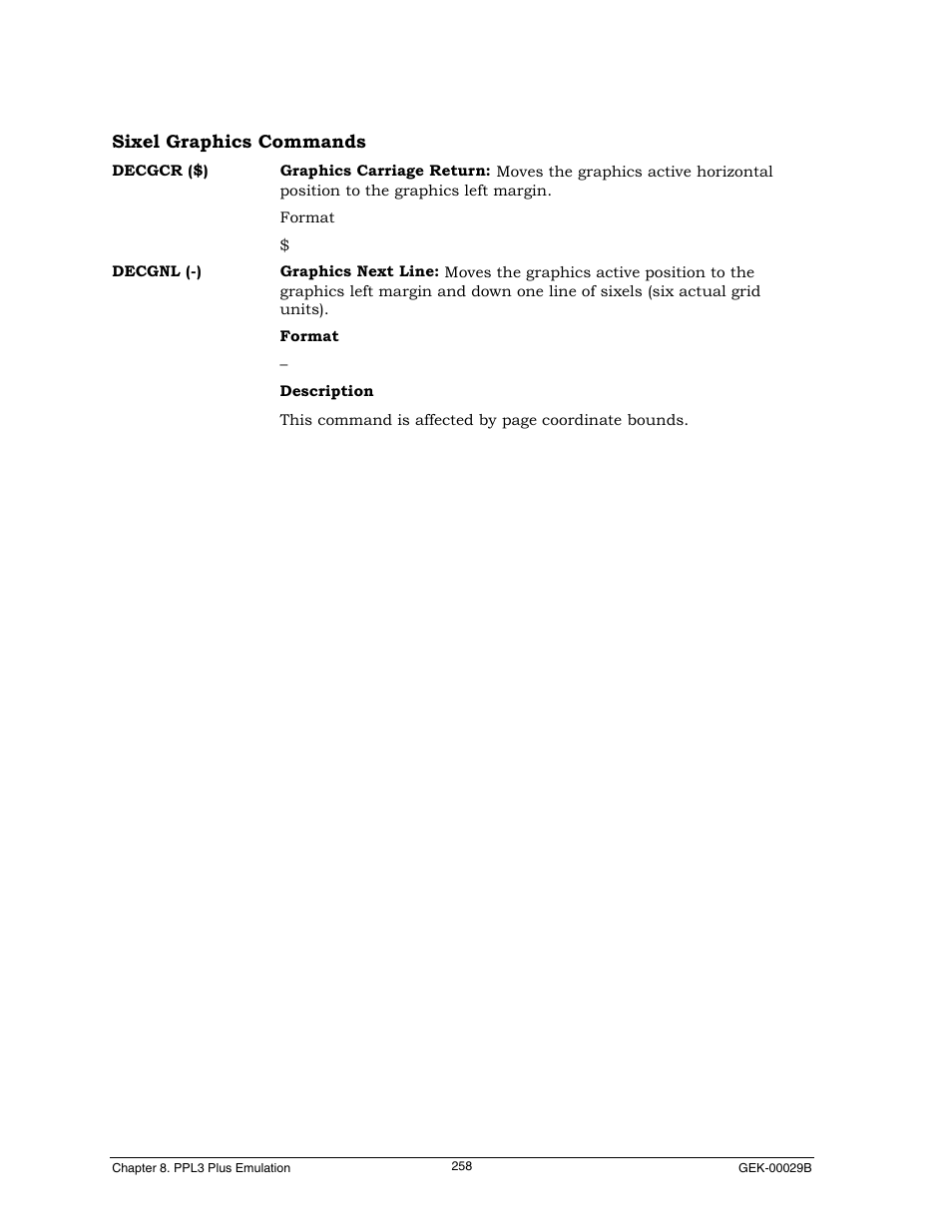 Sixel graphics commands | Genicom GEK 00031B User Manual | Page 258 / 314