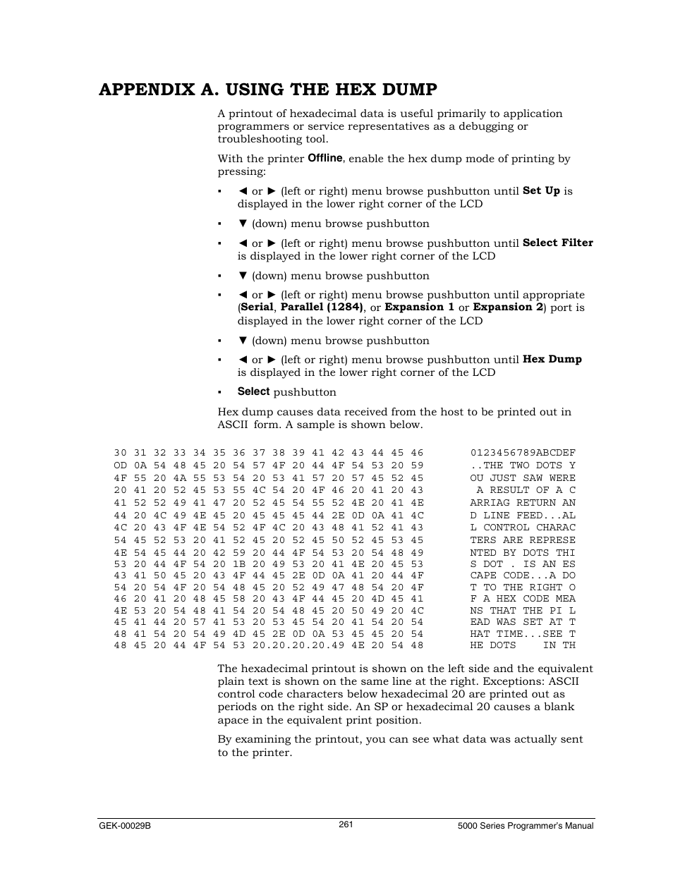 Appendix a. usi ng the hex dump, Appendix a. using the hex dump | Genicom GEK 00031B User Manual | Page 261 / 314
