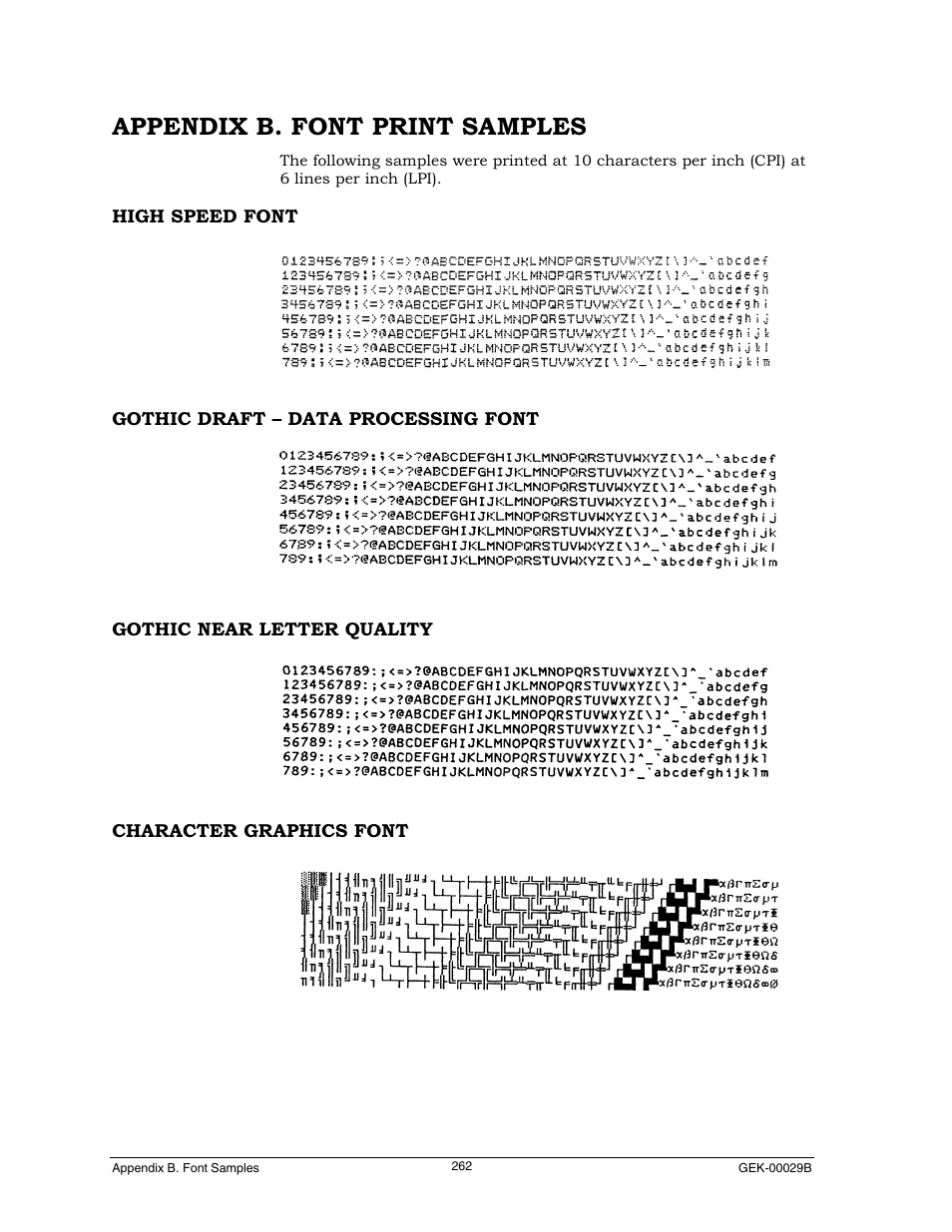 Appendix b. font print samples | Genicom GEK 00031B User Manual | Page 262 / 314