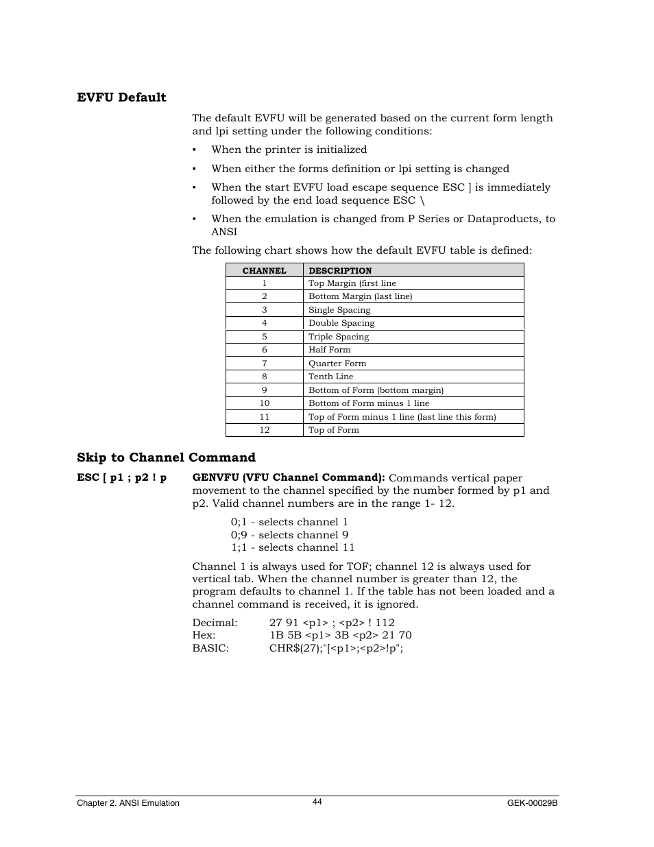 Evfu default, Skip to channel command | Genicom GEK 00031B User Manual | Page 44 / 314