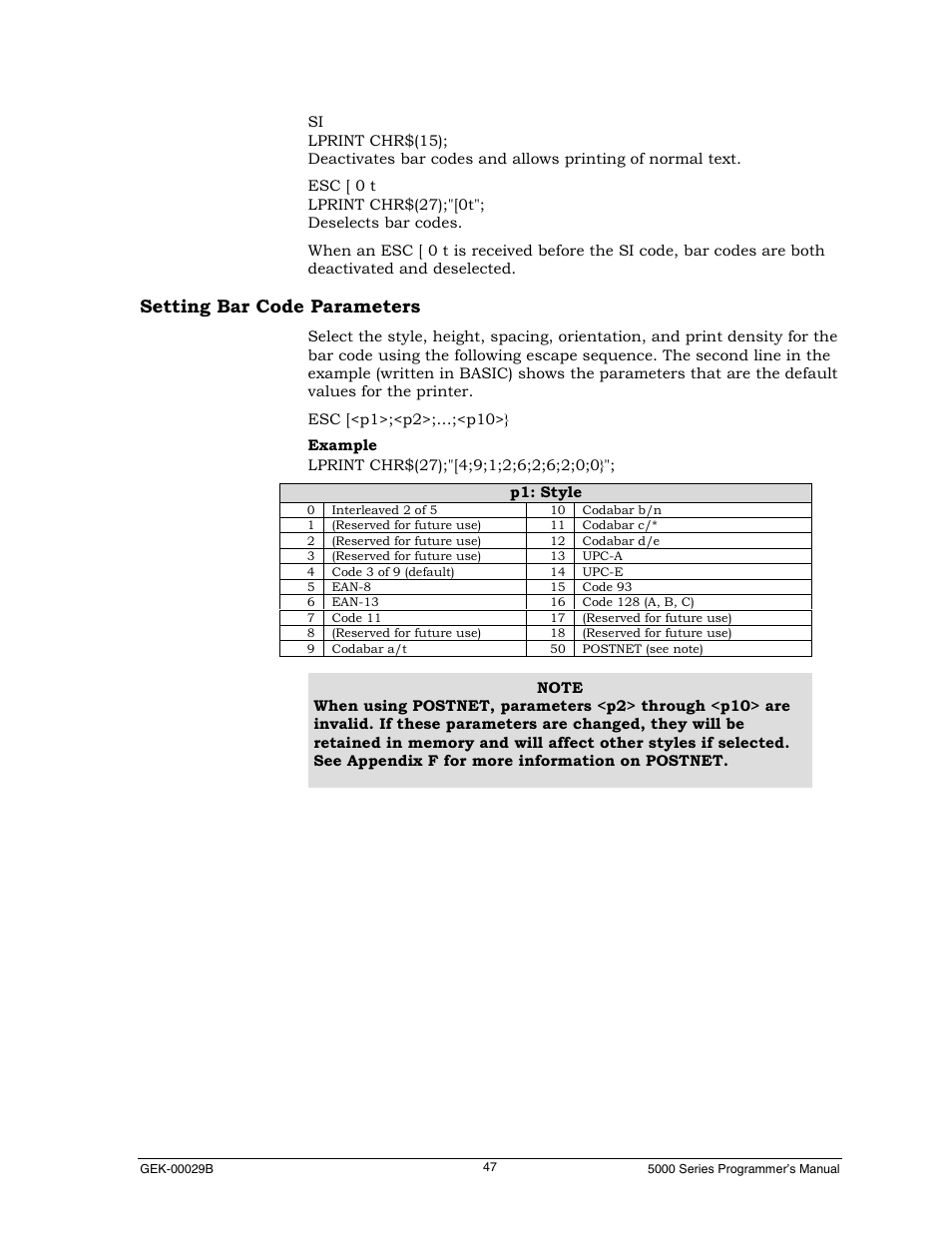 Setting bar code parameters | Genicom GEK 00031B User Manual | Page 47 / 314