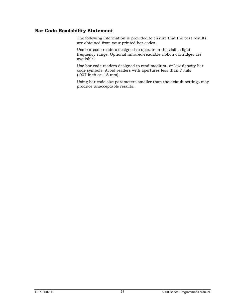 Bar code readability statement | Genicom GEK 00031B User Manual | Page 51 / 314
