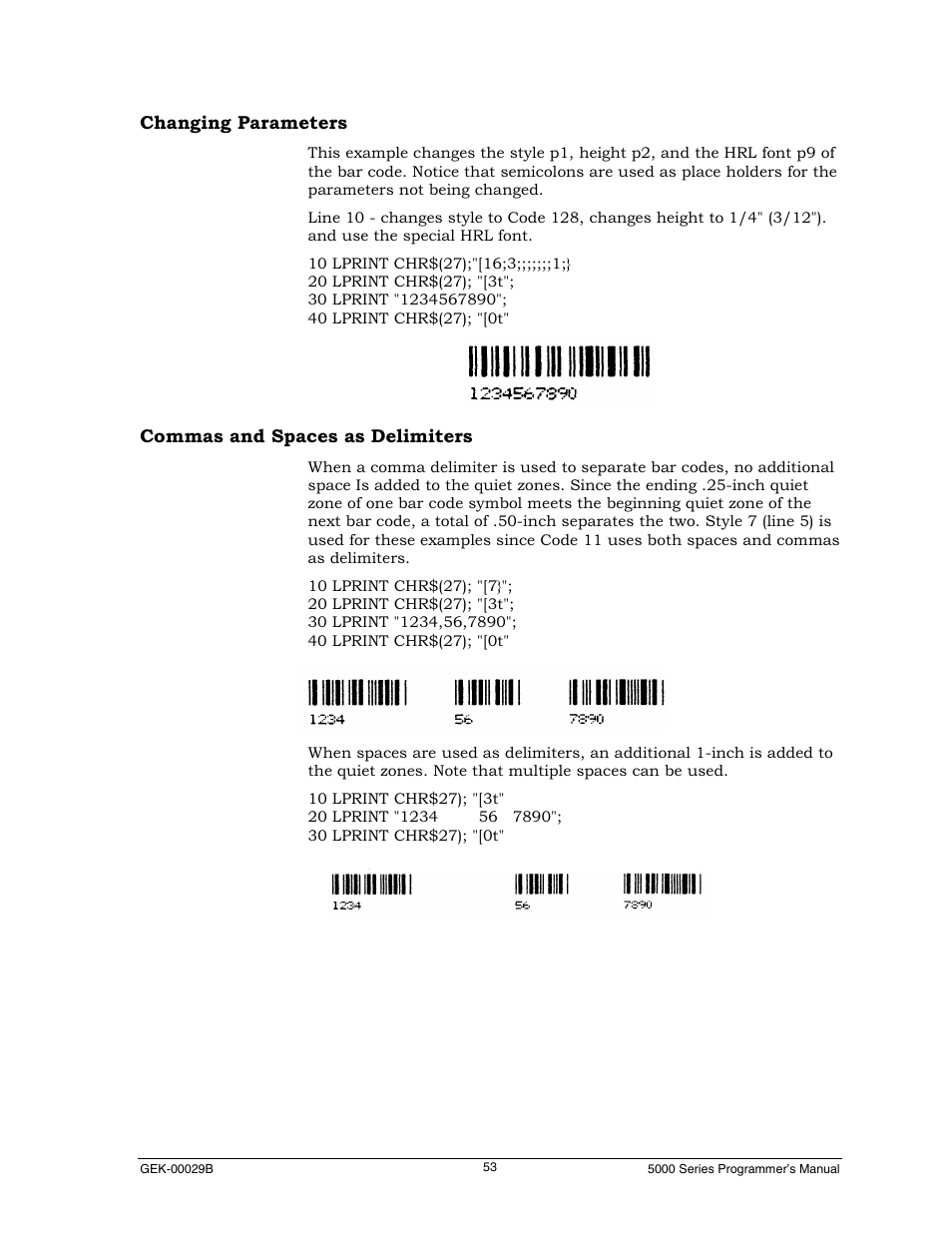 Changing parameters, Commas and spaces as delimiters | Genicom GEK 00031B User Manual | Page 53 / 314