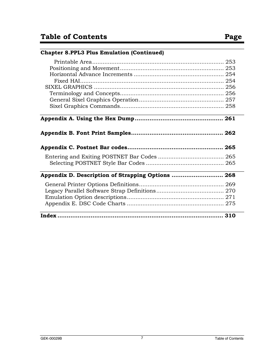 Table of contents page | Genicom GEK 00031B User Manual | Page 7 / 314