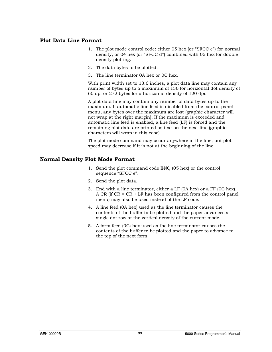 Plot data line format, Normal density plot mode format | Genicom GEK 00031B User Manual | Page 99 / 314