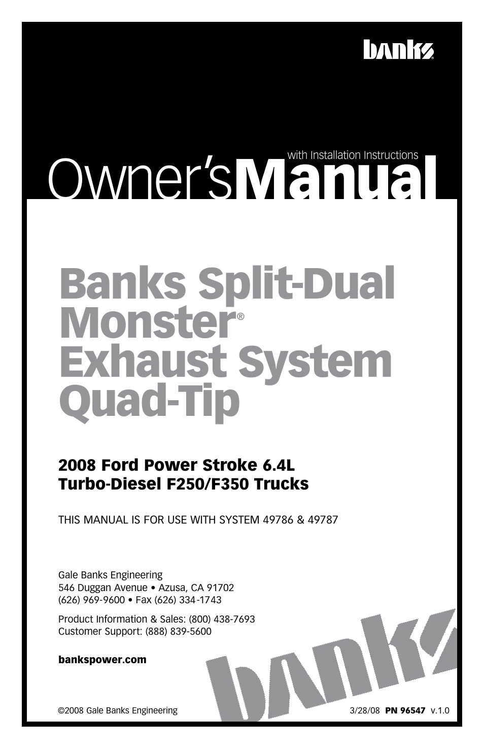 Gale Banks Split-Dual Monster F350 User Manual | 16 pages
