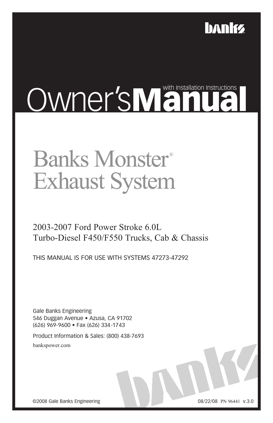 Gale BANKS MONSTER F450 User Manual | 12 pages