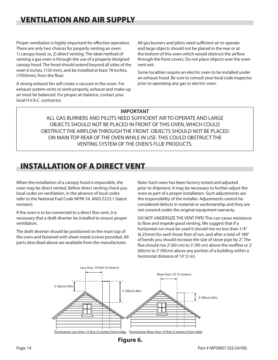 Ventilation and air supply, Installation of a direct vent, Figure 6 | Garland MP-GD-10-S User Manual | Page 14 / 80