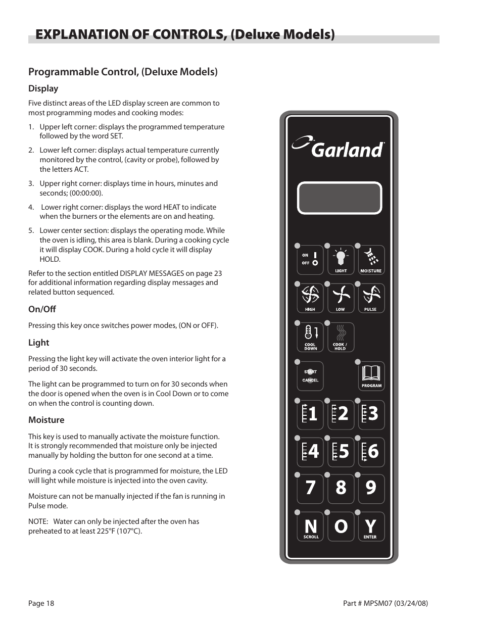 Explanation of controls, (deluxe models), Programmable control, (deluxe models) | Garland MP-GD-10-S User Manual | Page 18 / 80
