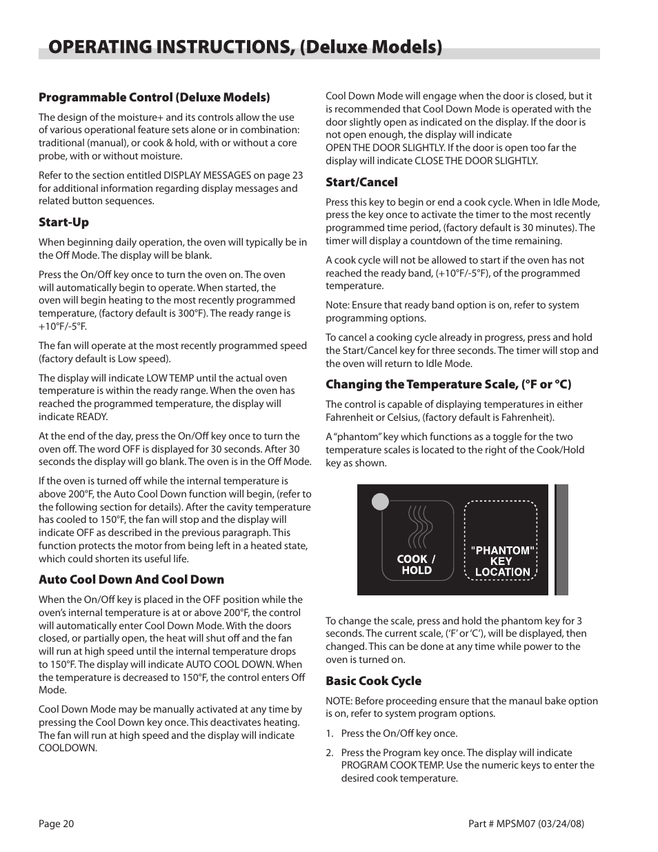 Operating instructions, (deluxe models) | Garland MP-GD-10-S User Manual | Page 20 / 80