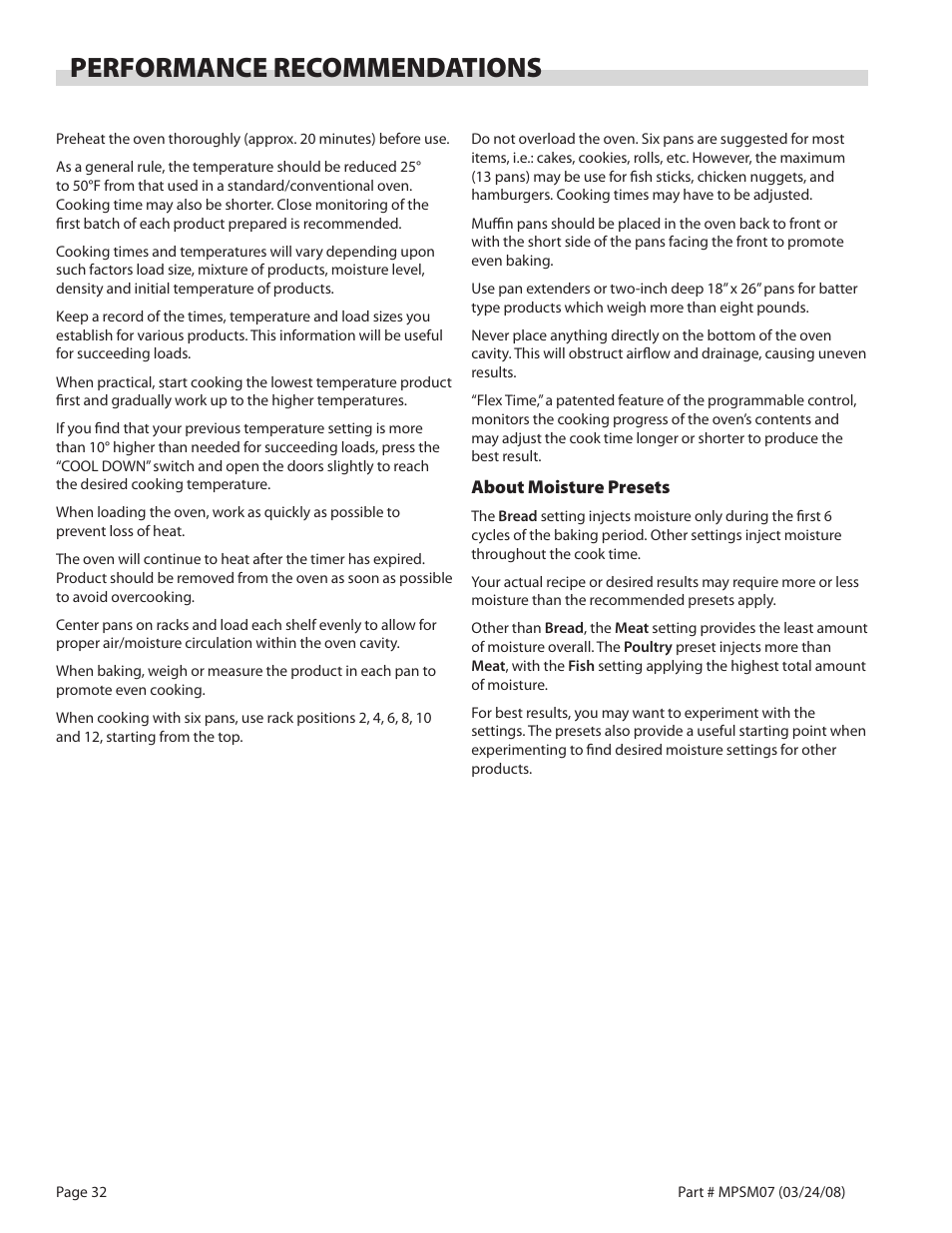 Performance recommendations | Garland MP-GD-10-S User Manual | Page 32 / 80