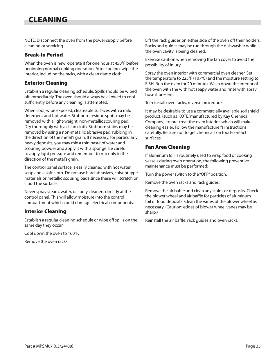 Cleaning | Garland MP-GD-10-S User Manual | Page 35 / 80