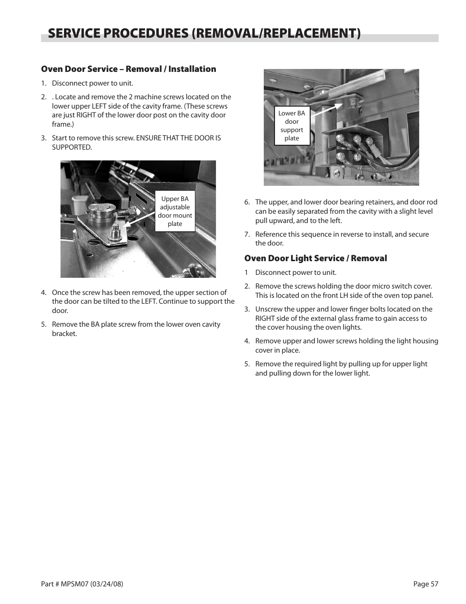Service procedures (removal/replacement) | Garland MP-GD-10-S User Manual | Page 57 / 80