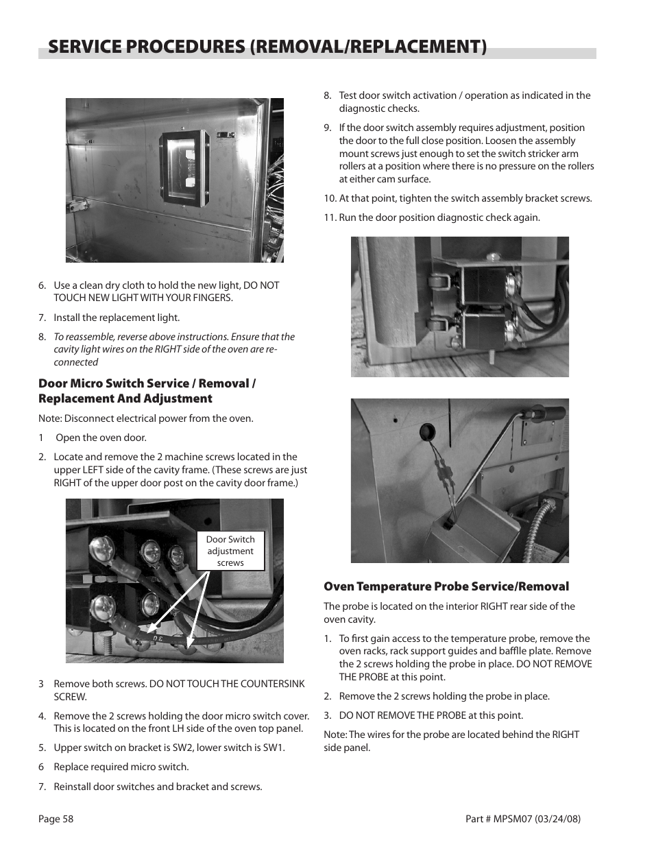 Service procedures (removal/replacement) | Garland MP-GD-10-S User Manual | Page 58 / 80