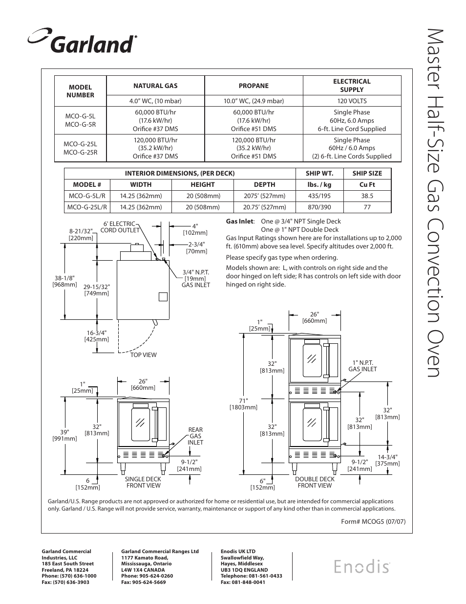 Mas te r h alf -s ize g as c on ve cti on o ve n | Garland MCO-5R User Manual | Page 2 / 2