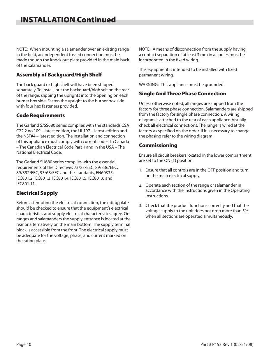Installation continued | Garland SS680 User Manual | Page 10 / 20