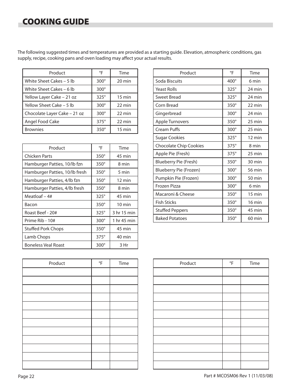 Cooking guide | Garland 200 User Manual | Page 22 / 124