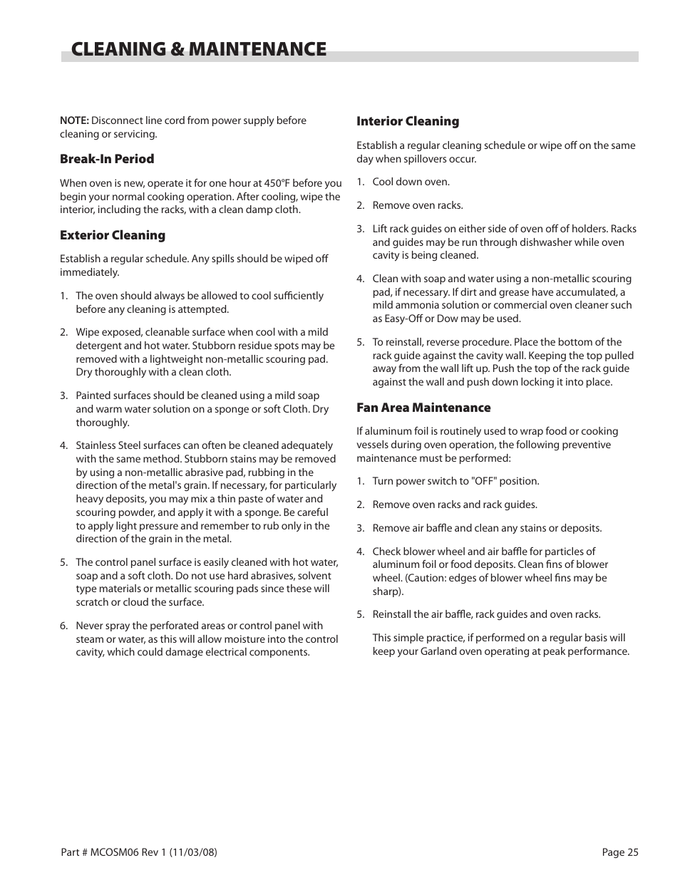 Cleaning & maintenance | Garland 200 User Manual | Page 25 / 124