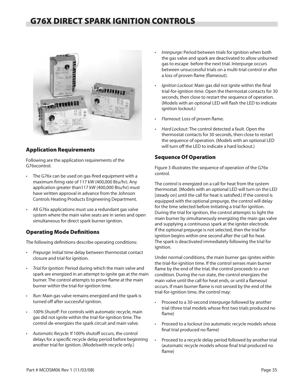 G76x direct spark ignition controls | Garland 200 User Manual | Page 35 / 124