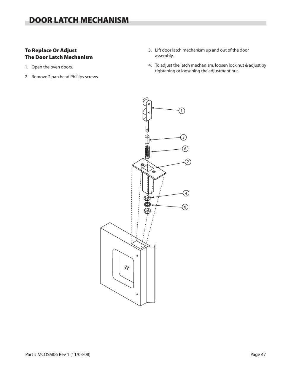 Door latch mechanism | Garland 200 User Manual | Page 47 / 124