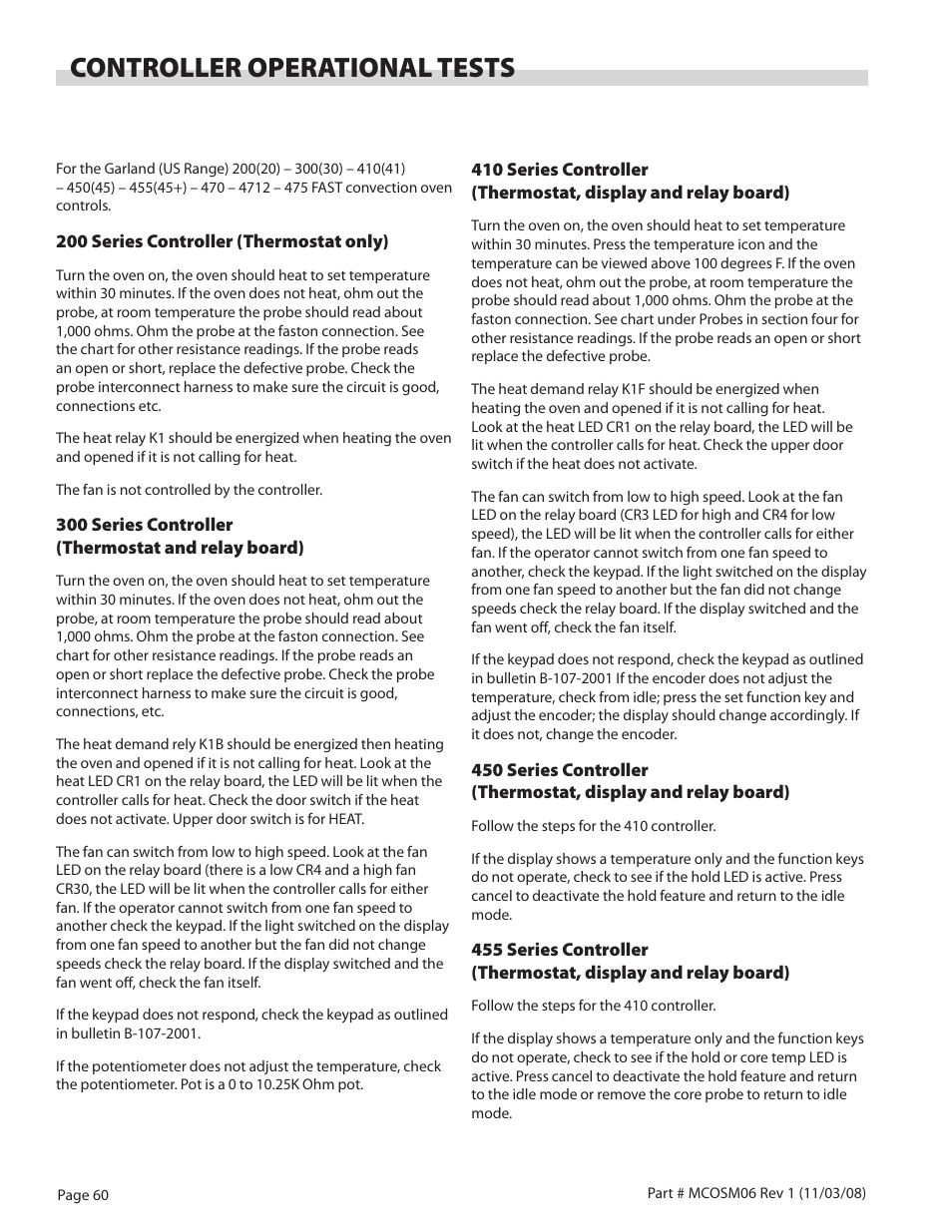 Controller operational tests | Garland 200 User Manual | Page 60 / 124