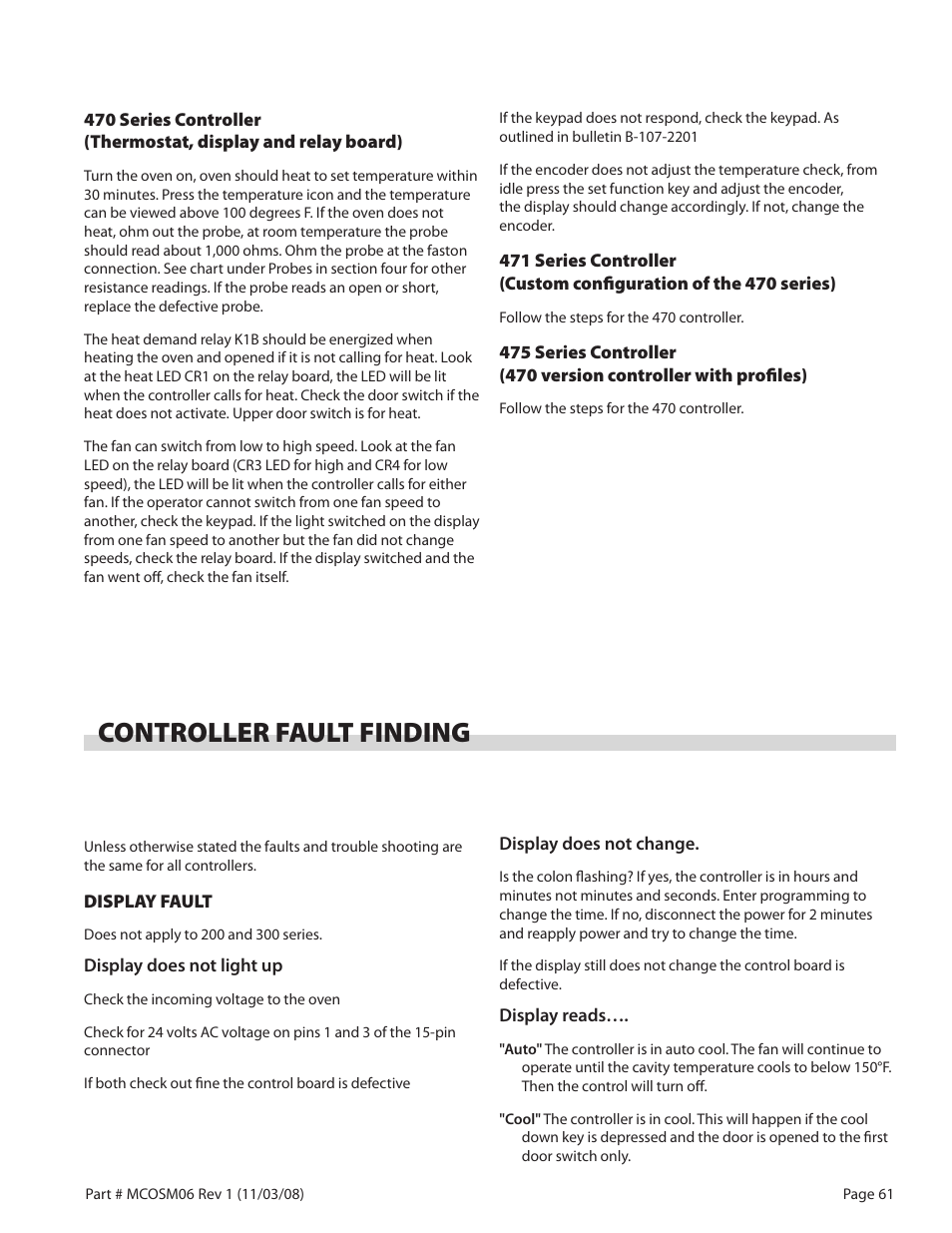 Controller fault finding | Garland 200 User Manual | Page 61 / 124