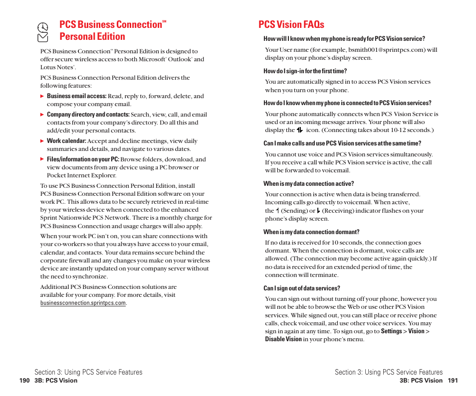 Pcs business connection, Personal edition, Pcs vision faqs | Sanyo Scp 8100 User Manual | Page 103 / 115