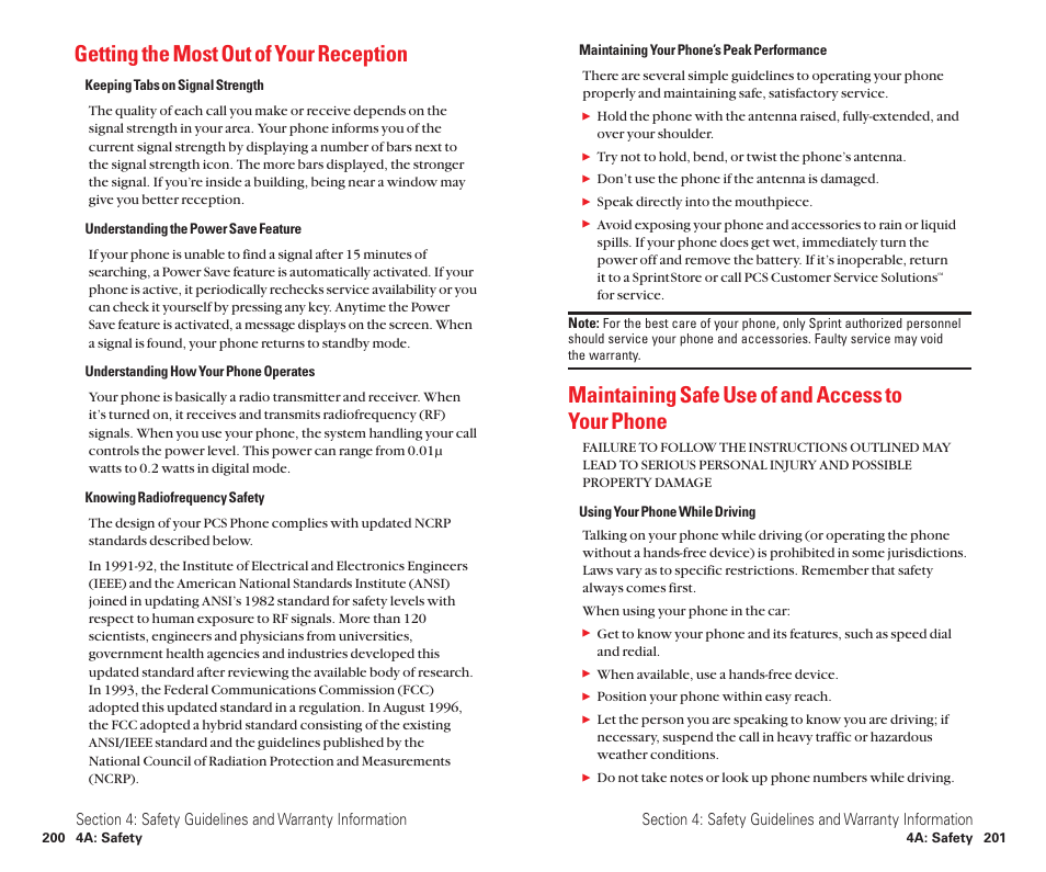 Getting the most out of your reception, Maintaining safe use of and access to your phone | Sanyo Scp 8100 User Manual | Page 108 / 115