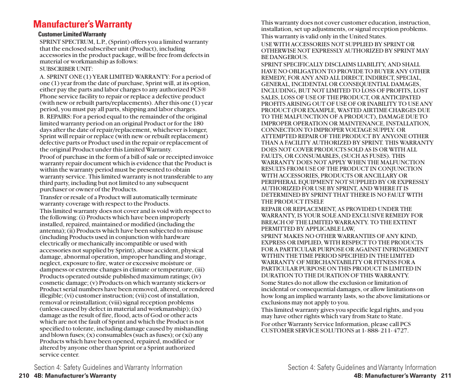 Manufacturer’s warranty | Sanyo Scp 8100 User Manual | Page 113 / 115