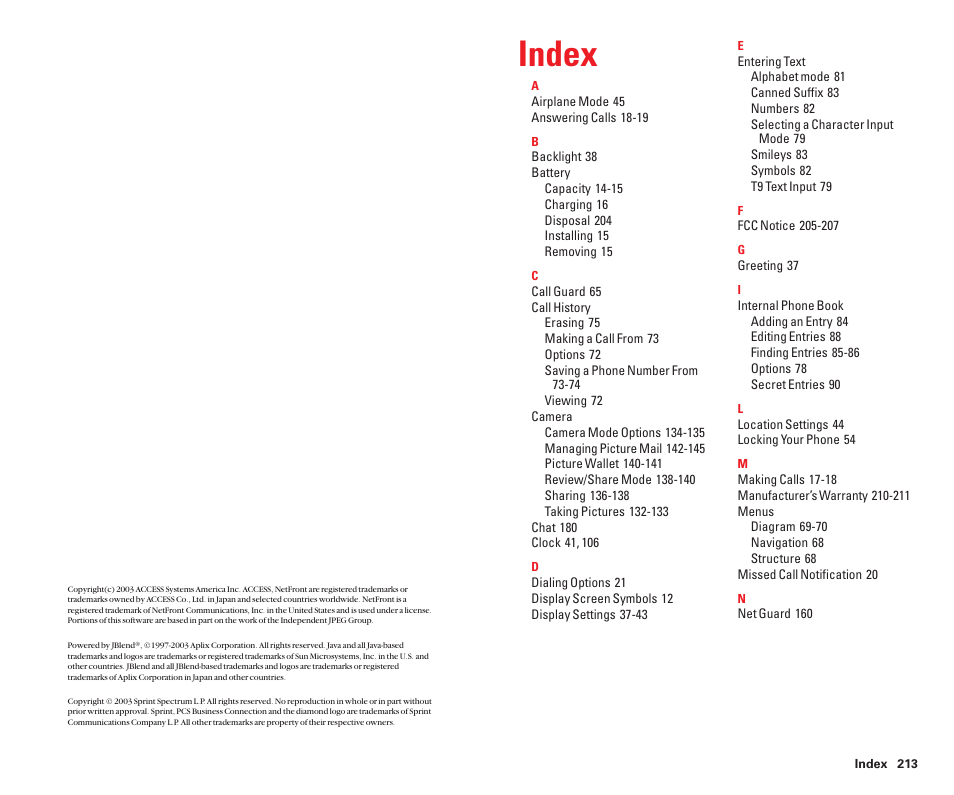 Index | Sanyo Scp 8100 User Manual | Page 114 / 115