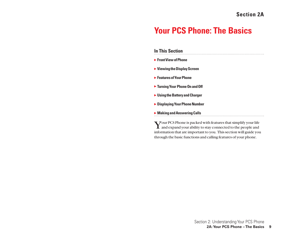 2a. your pcs phone: the basics, Your pcs phone: the basics | Sanyo Scp 8100 User Manual | Page 12 / 115