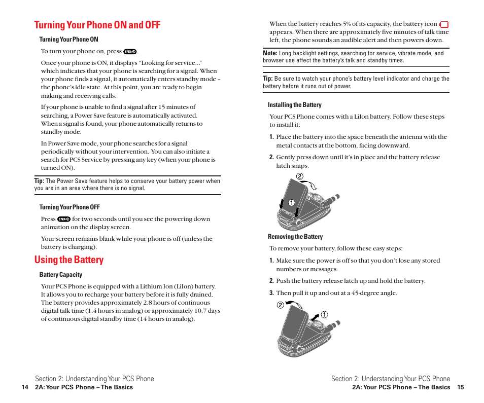 Turning your phone on and off, Using the battery | Sanyo Scp 8100 User Manual | Page 15 / 115