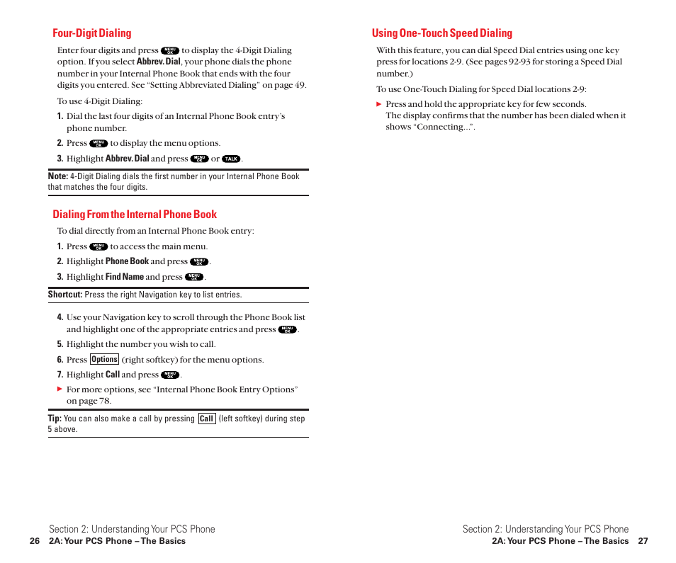 Four-digit dialing, Dialing from the internal phone book, Using one-touch speed dialing | Sanyo Scp 8100 User Manual | Page 21 / 115