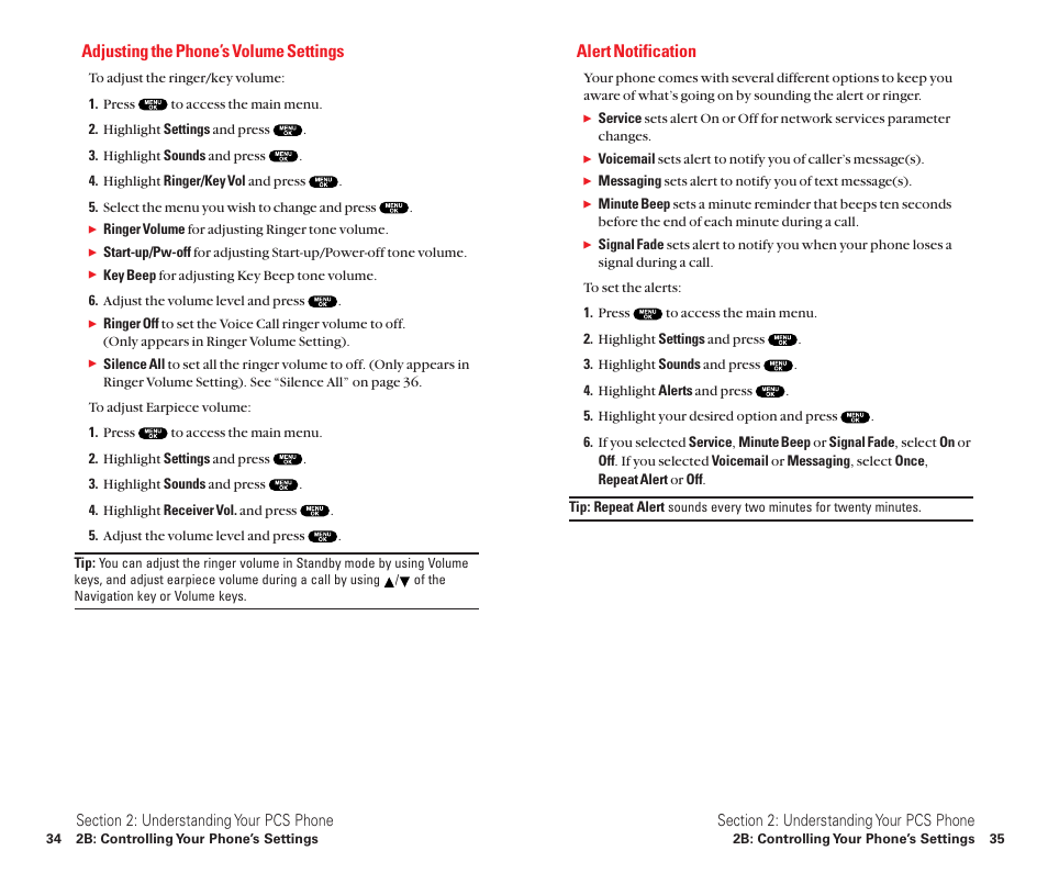 Adjusting the phone’s volume settings, Alert notification | Sanyo Scp 8100 User Manual | Page 25 / 115